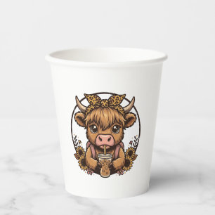 Cute Highland Cow Coffee Sunflower Vintage Shirt_1 Paper Cups