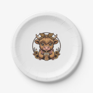 Cute Highland Cow Coffee Sunflower Vintage Shirt_1 Paper Plate