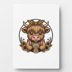 Cute Highland Cow Coffee Sunflower Vintage Shirt_1 Plaque