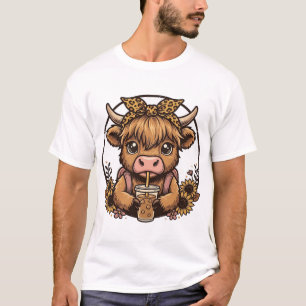 Cute Highland Cow Coffee Sunflower Vintage Shirt_1 T-Shirt