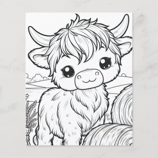 Cute Highland Cow Colouring Page (Front)