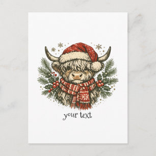 Cute Highland Cow Cosy Christmas Santa Hat Gift Postcard