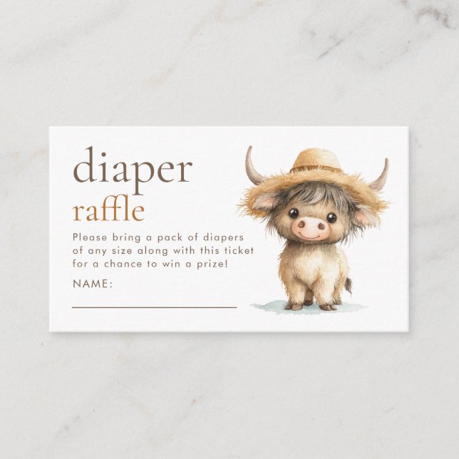 Cute Highland Cow Diaper Raffle Baby Shower  Enclosure Card (Front)