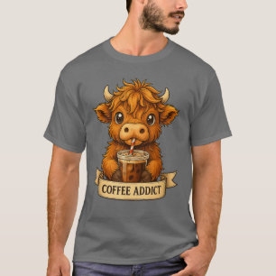 Cute Highland Cow Drink Coffee Funny Gifts for Men T-Shirt