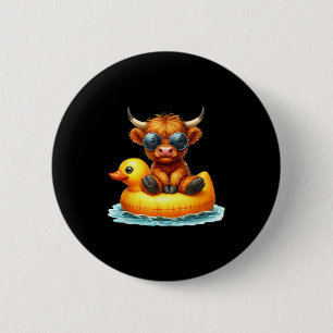 Cute Highland Cow Duck Ol Float Summer Vibes Swimm 6 Cm Round Badge