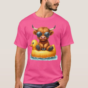 Cute Highland Cow Duck Pool Float Summer Vibes Swi T-Shirt