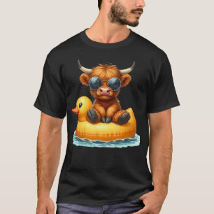 Cute Highland Cow Duck Pool Float Summer Vibes Swi T-Shirt