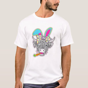 Cute Highland Cow Easter Bunny Cow Girls Easter Da T-Shirt
