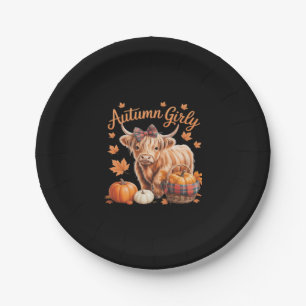 Cute Highland Cow Fall Autumn Girly Thanksgiving C Paper Plate