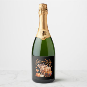 Cute Highland Cow Fall Autumn Girly Thanksgiving C Sparkling Wine Label