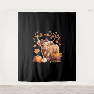 Cute Highland Cow Fall Autumn Girly Thanksgiving C Tapestry
