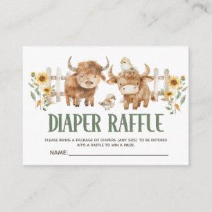 Cute Highland Cow Farm Animal Baby Diaper Raffle Enclosure Card