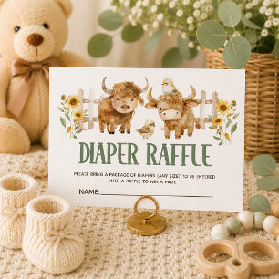 Cute Highland Cow Farm Animal Baby Diaper Raffle Enclosure Card