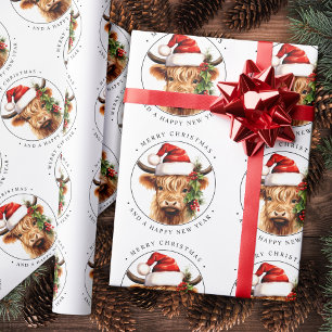 Cute Highland Cow Festive Farm Merry Christmas Wrapping Paper Sheet