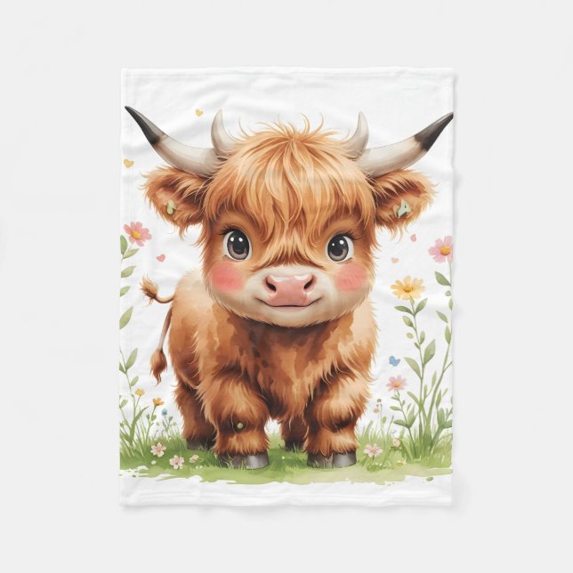 Cute Highland Cow Fleece Blanket (Front)