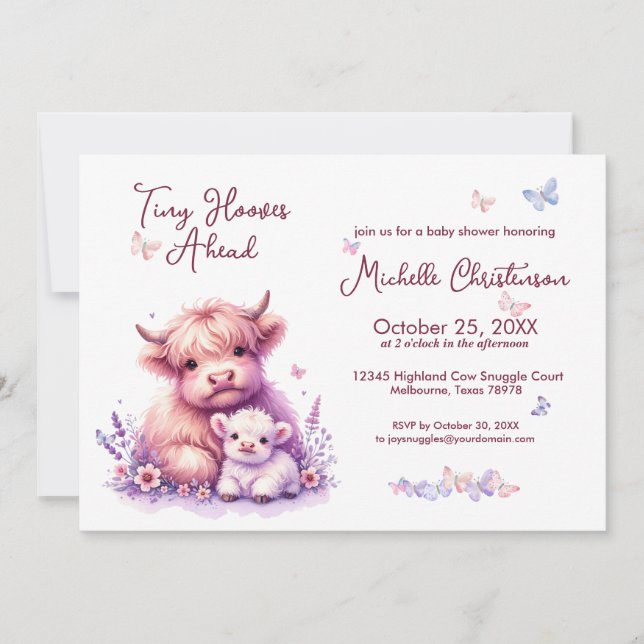 Cute Highland Cow Floral Baby Shower Invitation (Front)