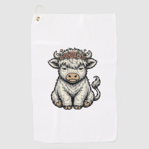 Cute Highland Cow Flower Crown Vintage Shirt_1 Golf Towel