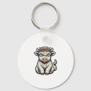 Cute Highland Cow Flower Crown Vintage Shirt_1 Key Ring