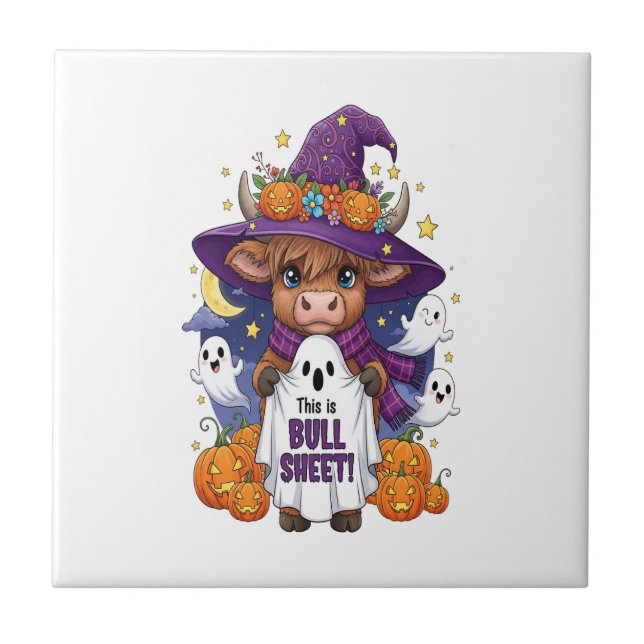 Cute Highland Cow Halloween Tile (Front)