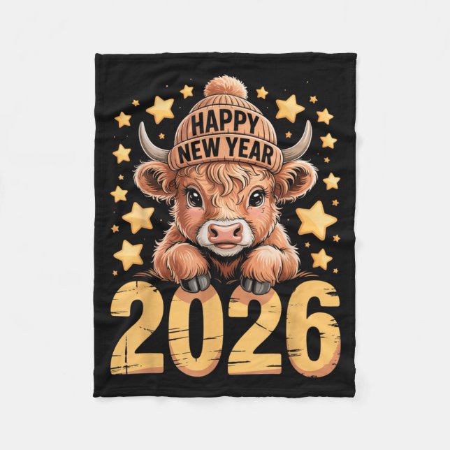 Cute Highland Cow Happy New Year 2026 Tee Funny An Fleece Blanket (Front)