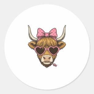 Cute Highland Cow Heart Glasses Vintage Shirt Desi Classic Round Sticker