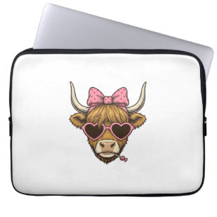 Cute Highland Cow Heart Glasses Vintage Shirt Desi Laptop Sleeve