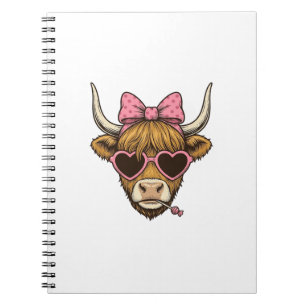 Cute Highland Cow Heart Glasses Vintage Shirt Desi Notebook