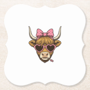 Cute Highland Cow Heart Glasses Vintage Shirt Desi Paper Coaster