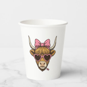 Cute Highland Cow Heart Glasses Vintage Shirt Desi Paper Cups