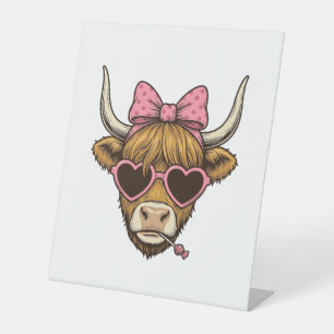 Cute Highland Cow Heart Glasses Vintage Shirt Desi Pedestal Sign