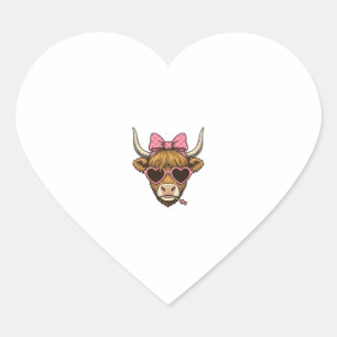 Cute Highland Cow Heart Glasses Vintage Shirt Desi Sticker