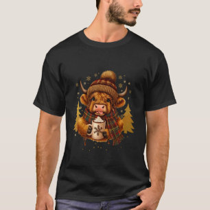 Cute Highland Cow in A Cosy Winter Hat and Scarf T-Shirt