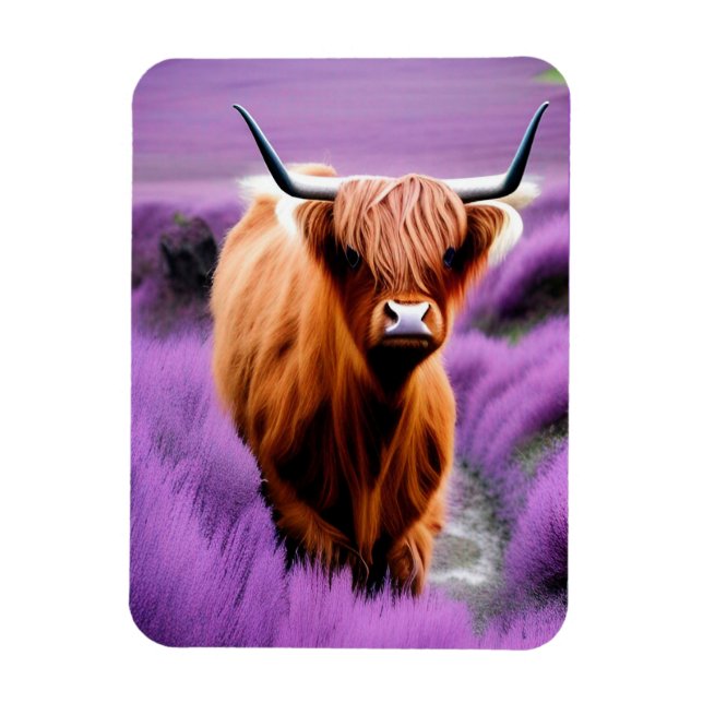 Cute Highland Cow in Lavender Field  Magnet (Vertical)