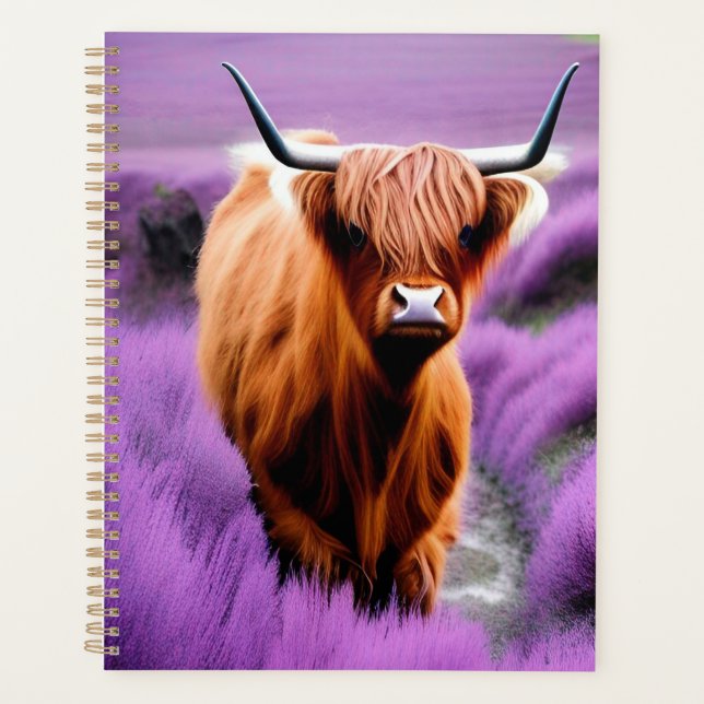 Cute Highland Cow in Lavender Field   Planner (Front)