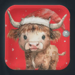 Cute. Highland Cow in Santa Hat Red Paper Plate<br><div class="desc">Cute Highland Cow in Santa Hat Red Background. Festive cuteness for your holiday table,  with this fun design with a sweet highland cow in his Santa hat.</div>