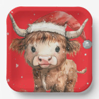 Cute. Highland Cow in Santa Hat Red