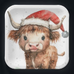 Cute. Highland Cow in Santa Hat White Paper Plate<br><div class="desc">Cute Highland Cow in Santa Hat Merry Christmas. Festive cuteness for your holiday table,  with this fun design with a sweet highland cow in his Santa hat.</div>