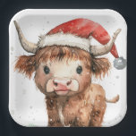 Cute. Highland Cow in Santa Hat White Paper Plate<br><div class="desc">Cute Highland Cow in Santa Hat Merry Christmas. Festive cuteness for your holiday table,  with this fun design with a sweet highland cow in his Santa hat.</div>