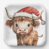 Cute. Highland Cow in Santa Hat White