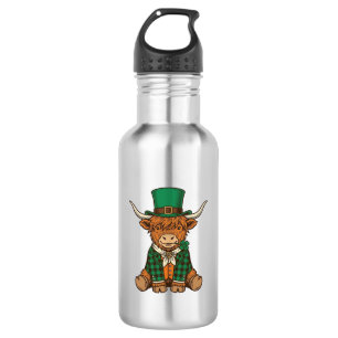 Cute Highland Cow Irish Clover Vintage Shirt Desig 532 Ml Water Bottle