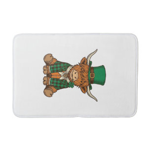 Cute Highland Cow Irish Clover Vintage Shirt Desig Bath Mat