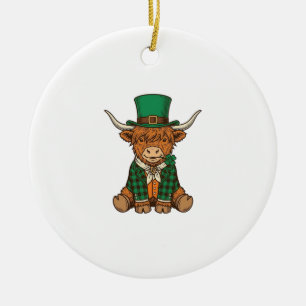 Cute Highland Cow Irish Clover Vintage Shirt Desig Ceramic Tree Decoration