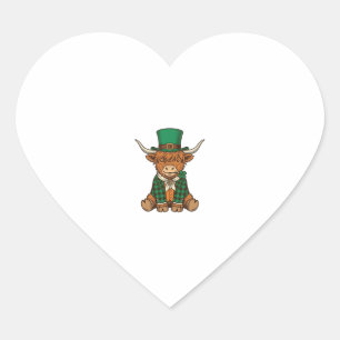 Cute Highland Cow Irish Clover Vintage Shirt Desig Heart Sticker