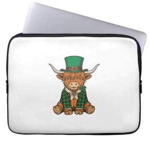 Cute Highland Cow Irish Clover Vintage Shirt Desig Laptop Sleeve