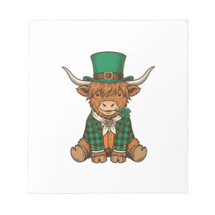 Cute Highland Cow Irish Clover Vintage Shirt Desig Notepad