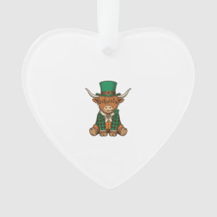 Cute Highland Cow Irish Clover Vintage Shirt Desig Ornament