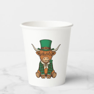 Cute Highland Cow Irish Clover Vintage Shirt Desig Paper Cups
