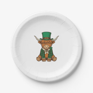 Cute Highland Cow Irish Clover Vintage Shirt Desig Paper Plate