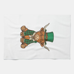 Cute Highland Cow Irish Clover Vintage Shirt Desig Tea Towel