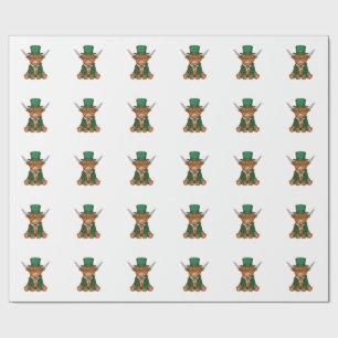 Cute Highland Cow Irish Clover Vintage Shirt Desig Wrapping Paper